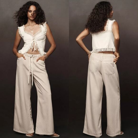 NWT Anthropologie Pilcro Wide-Leg Beige Trousers - Small - Picture 1 of 3
